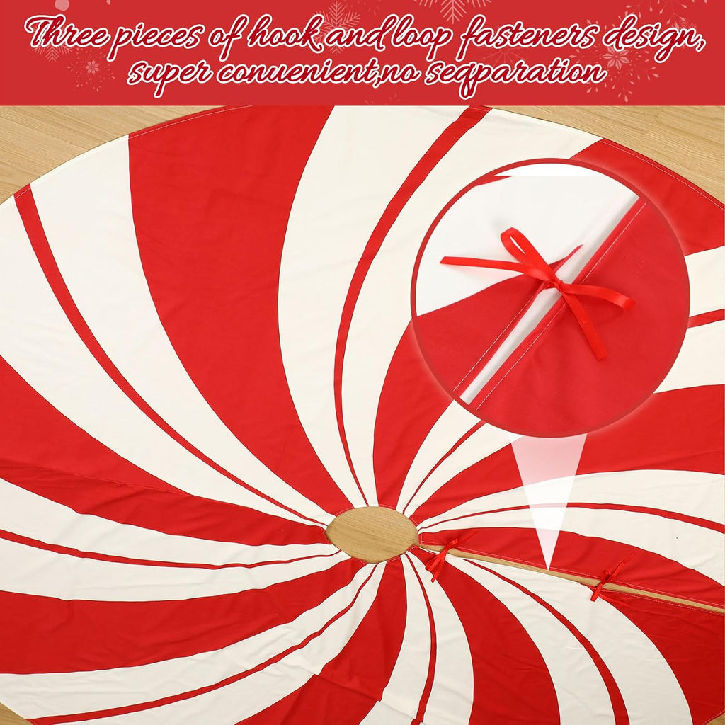72 Inches Large Red Swirl Christmas Tree Skirt Sweet Candy Cane Christmas Tree Skirt Red and White Ornaments for