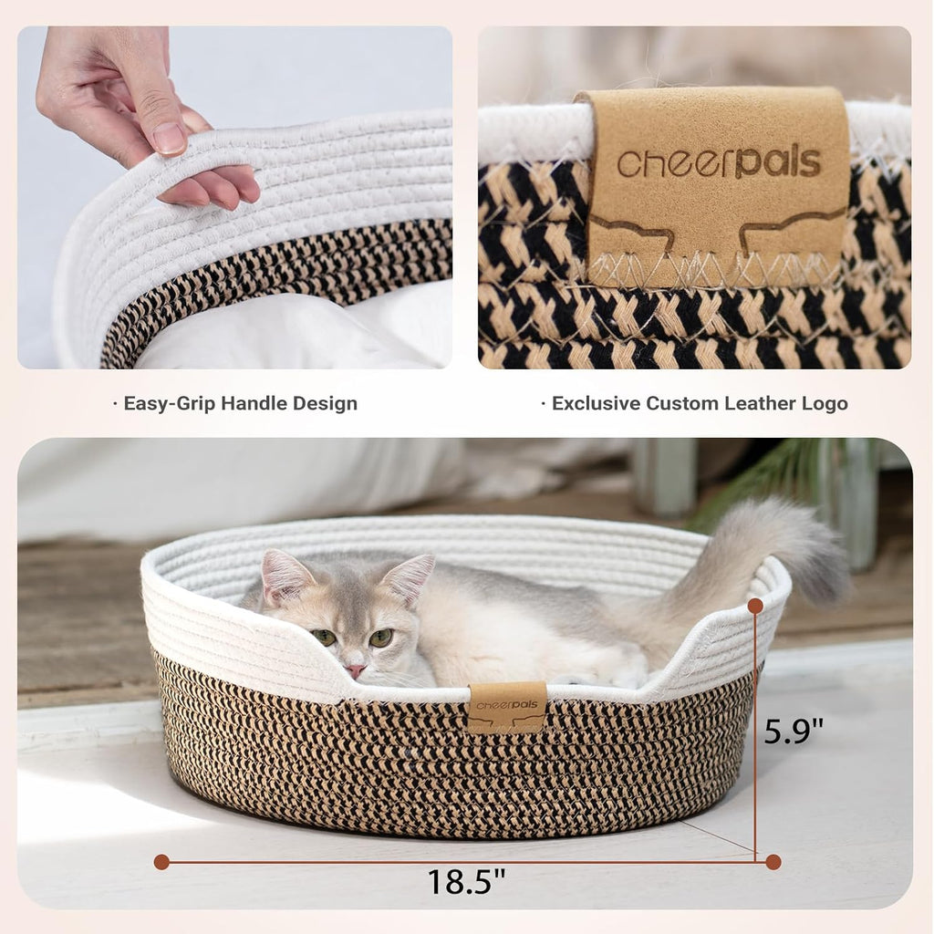 Handwoven Cat Basket Bed Cooling for Indoor Cat with Cushion
