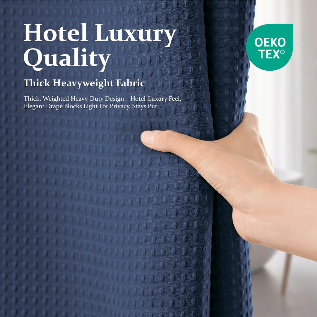 Extra Long Waffle Shower Curtain 256 GSM Fabric 72x90 Navy Blue
