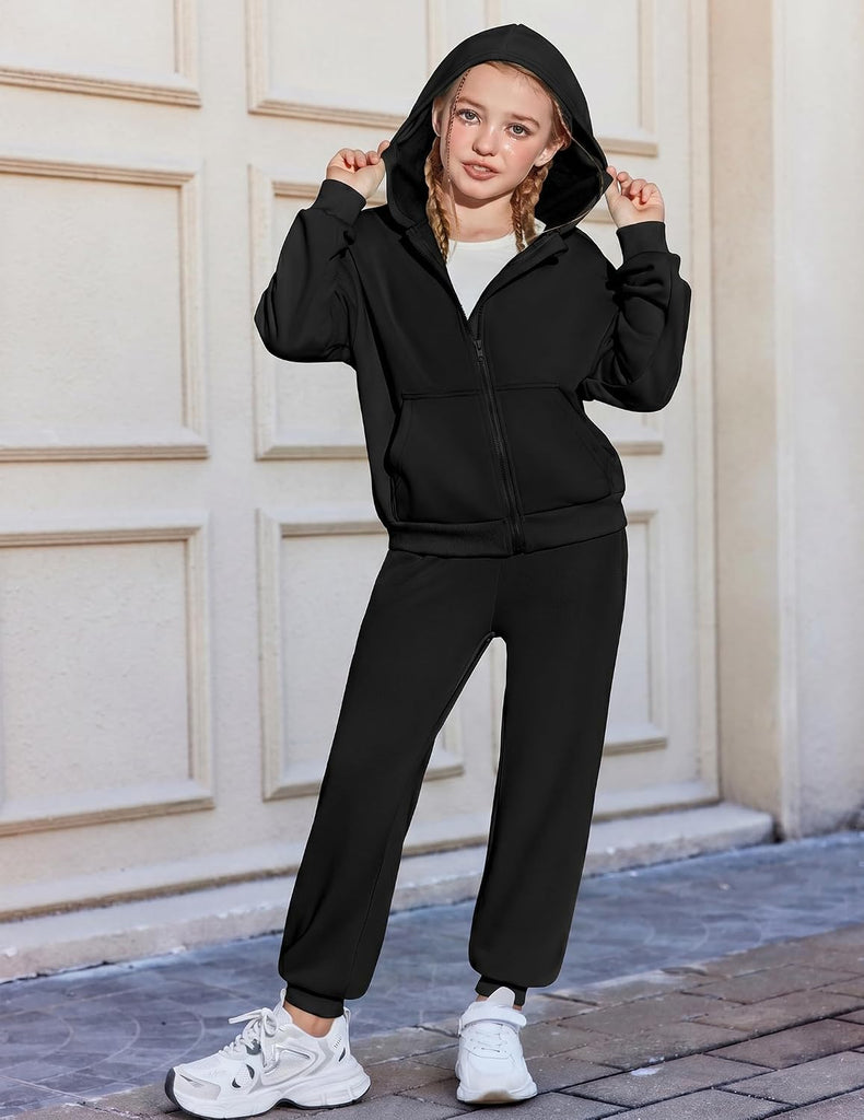 Girls 2 Piece Outfits Zip Up Sweatshirts and Sweatpants Tracksuits