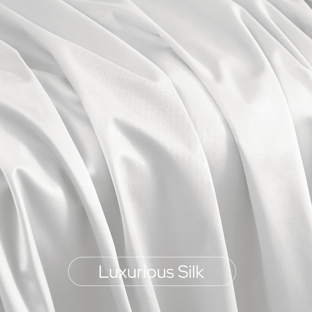 100% Blackout Faux Silk Curtains,Greyish White Noise Reduction Thermal Insulated Room Darkening Window Drapes, Luxury