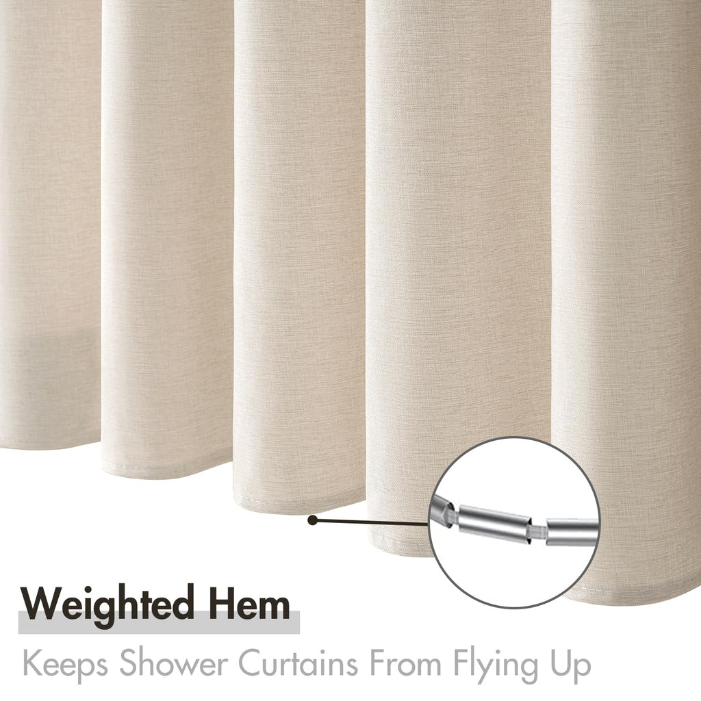 72 x 90 Extra Long Linen Shower Curtain Cream Beige 12 Metal Hooks