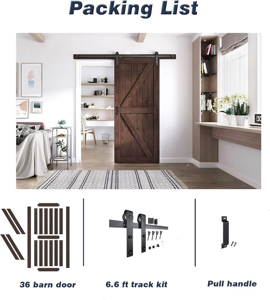 36in x 84in Brown Barn Door with 6.6ft (79inch) Barn Door Hardware Track Kit and Handle Included, Do