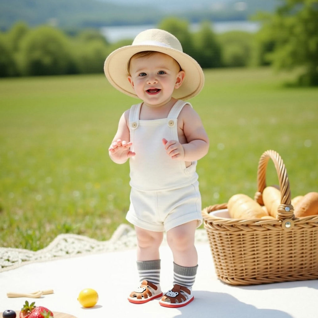 Baby Boys Girls Summer Sandals Cute Bear Pattern Squeaky Shoes Non-Slip Newborn First Walking Shoes