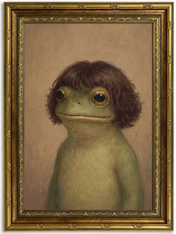 Gold Framed Funny Frog Portrait Wall Art, Quirky Canvas Print, 16x12