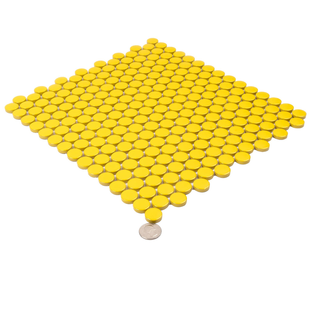 Penny Round Porcelain Tile Yellow 12x12 Glossy 9.87 sq ft/case 10-Pack