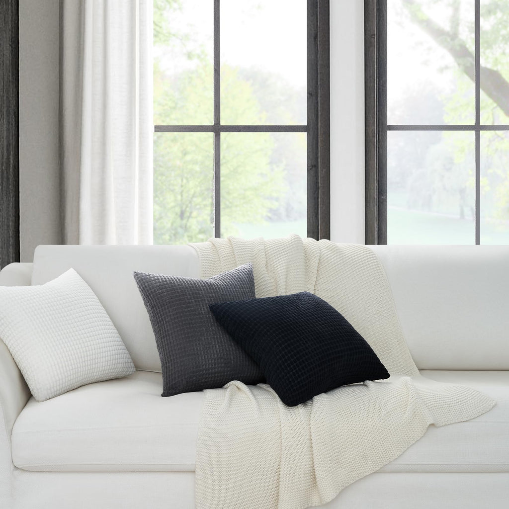 Black and White Couch Pillow Covers 45x45 cm Set of 4, Mid Century Modern White Neutral Corduroy Corn Throw