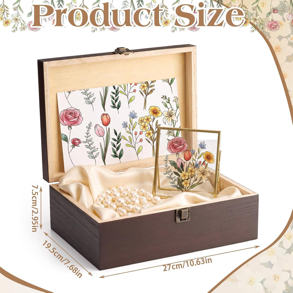 Wildflower Wooden Keepsake Box, 10.6 x 7.7 x 3.9 Inch Decorative Memory Box with Hinged Lid for Crafts Photos Letters