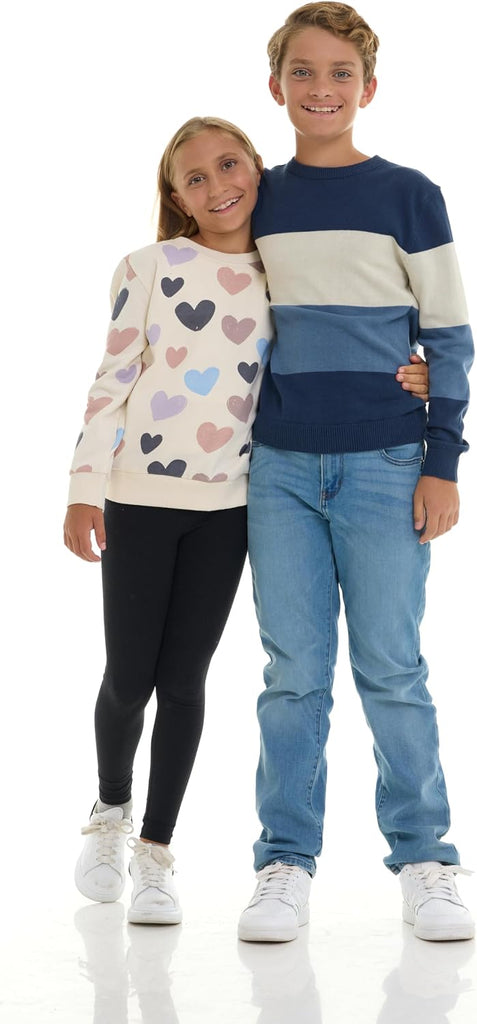 Pack Girls Fleece Crewneck Sweatshirts - Soft Cotton Blend Pullover Tops for School, Play, and Layering