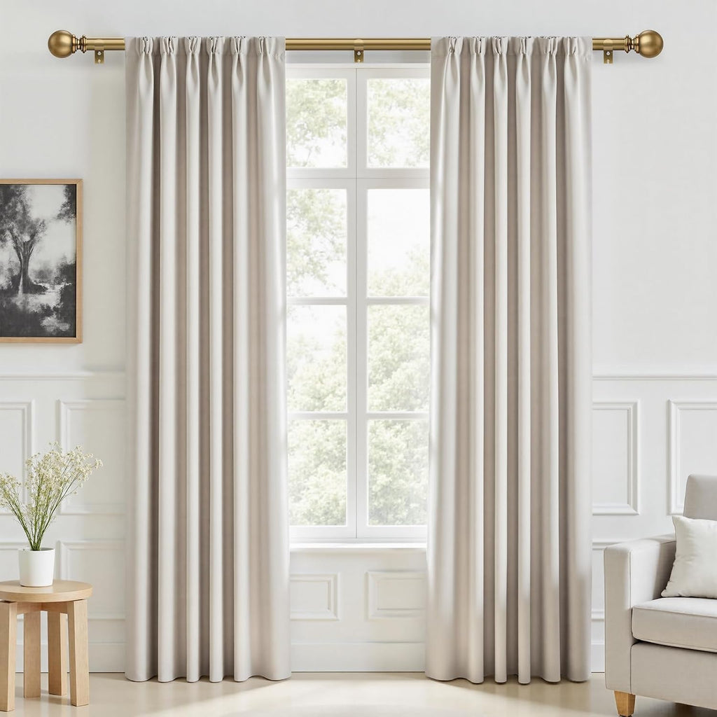 Brush Gold Curtain Rods for Windows, 1 Inch Brass Heavy Duty Curtain Rods Adjustable and Easy