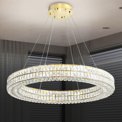 47.5 inch Large Ring Chandelier Gold Ring Pendant Light Round Crystal Chandelier for Dining Room Living Room Led Dimmable 2700k-6000k A122-B0C4T3N7R9