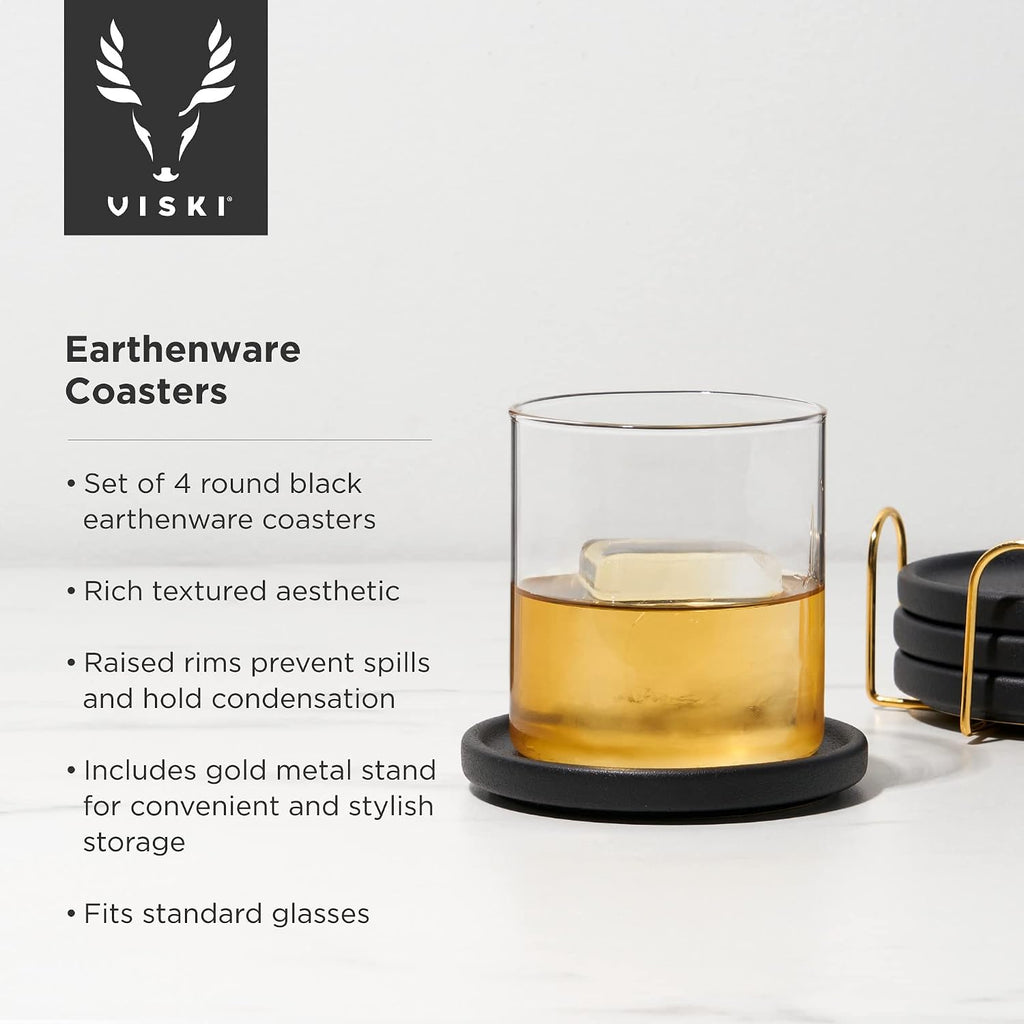 Earthenware Coasters - Ceramic Drink Coasters - Outdoor Coasters for Drinks - Unique Coasters with Gold - Set of 4