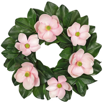 24" Artificial Wreath for Front Door Pink Magnolia Wreath Greenery for Easter Spring Housewarming Wedding Farmhouse