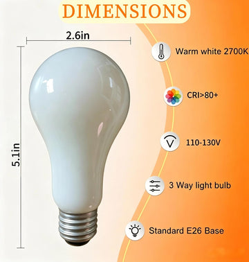 3-Way Incandescent Light Bulbs, Three WayBulb,50/100/150 Watt Equivalent, Soft White 2700K, A21Three Way Light Bulbs