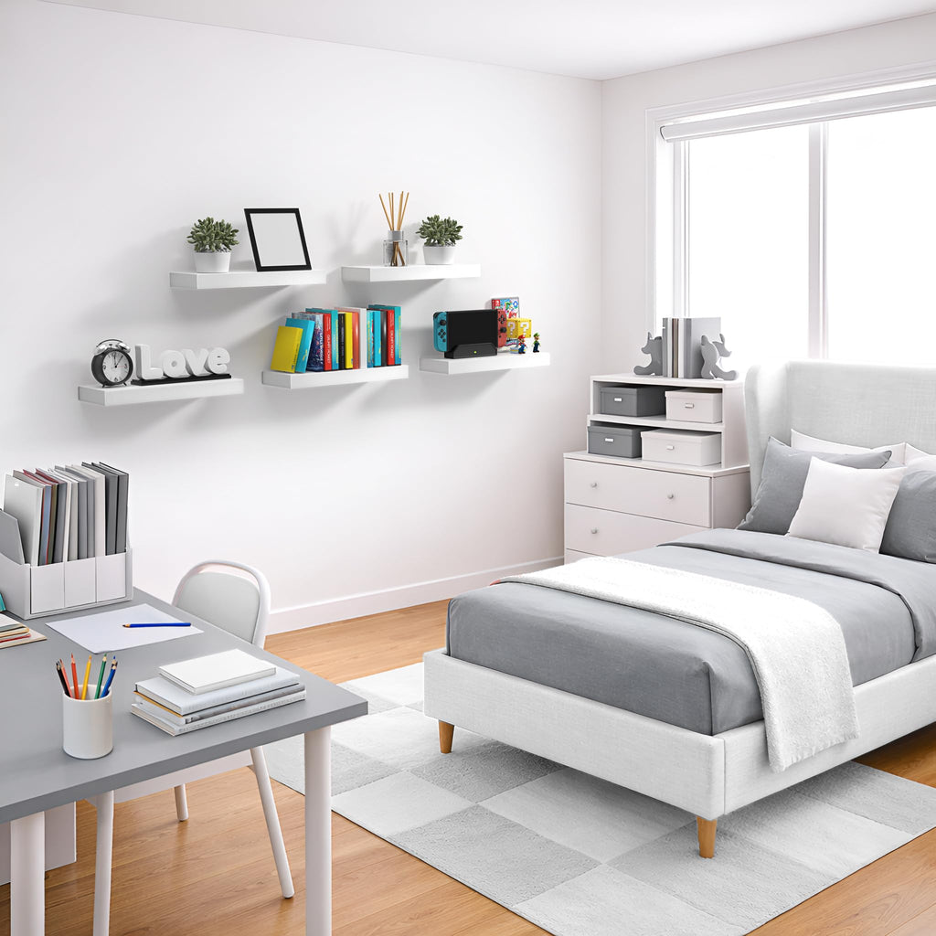 16 Inch Floating Shelves for Wall (4 Pack, White)