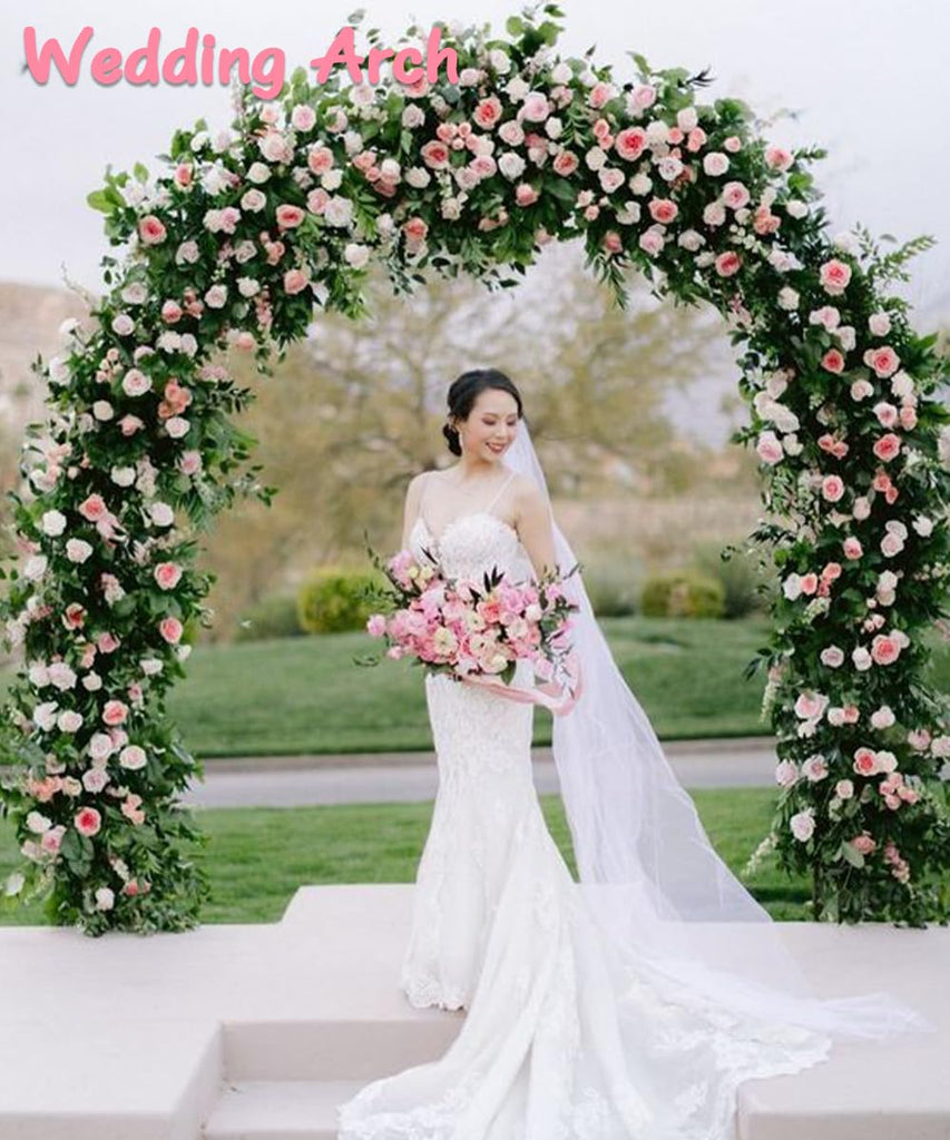Metal 7Ft Wide 7.7Ft High, Wedding Arch Frame for Wedding Decorations, Balloon Arch Stand with Base for Ceremony