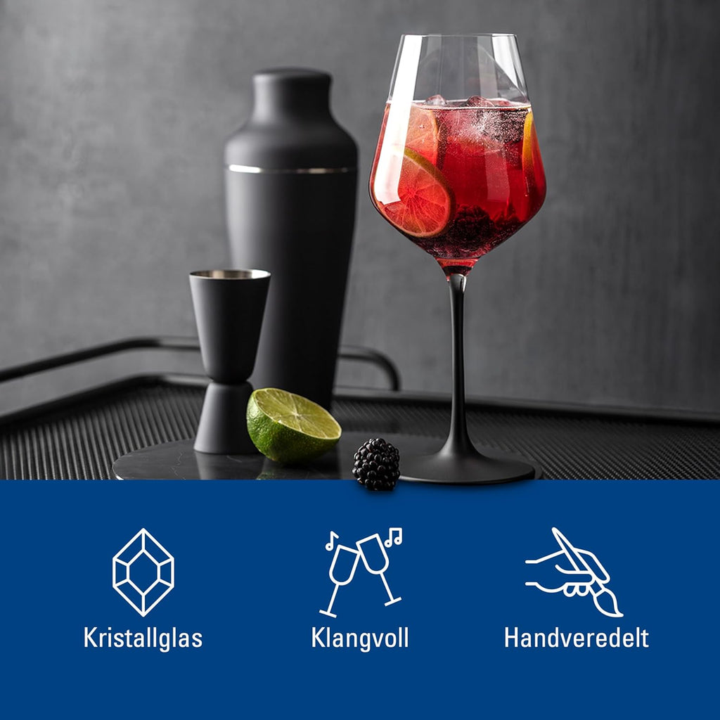 Manufacture Rock Red Goblet, Set of 4, Crystal Wine Glasses in Exciting Black, Dishwasher Safe