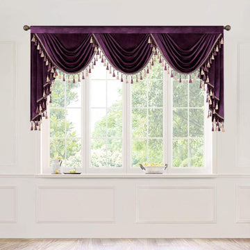 Luxury Vintage Style Velvet Valances, 79 Inches Wide Soft Touch Waterfall Valance, Decorative Swag Curtain Panels for
