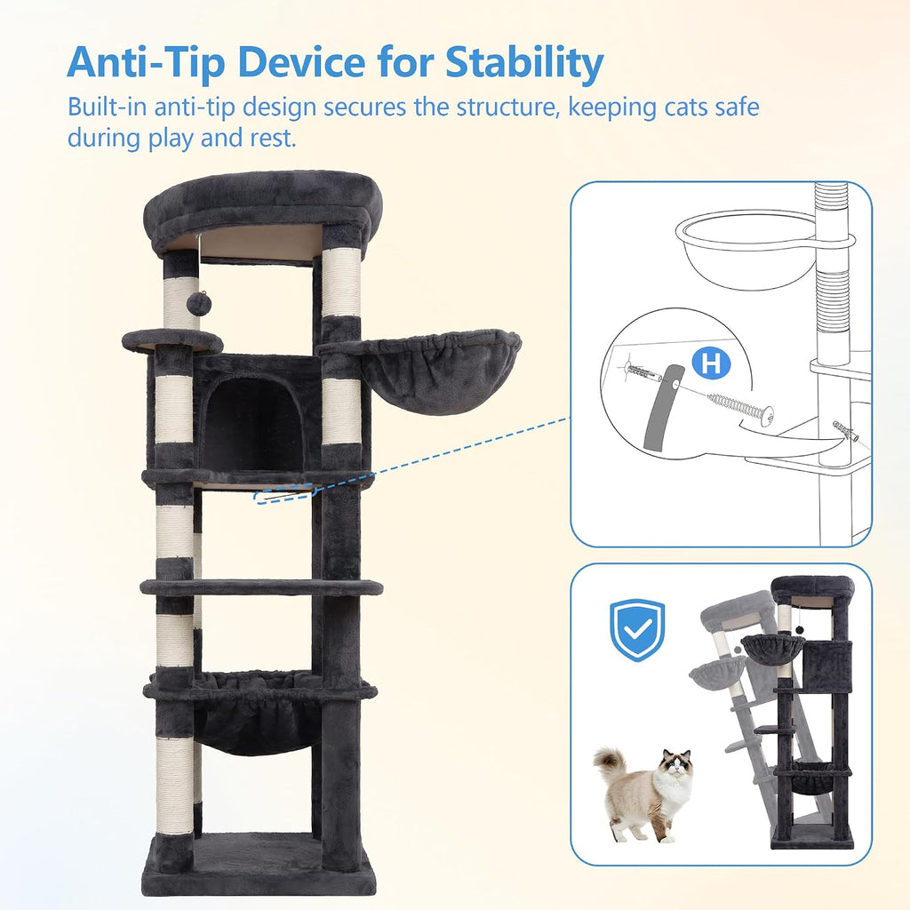 53.1" Corner Cat Tree for Large Cats - Interactive Play