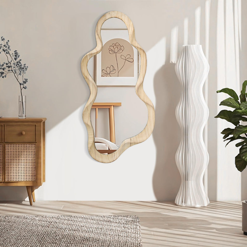 Asymmetrical Mirror for Wall Decor Large Modern Wooden Framed Wall Mirror