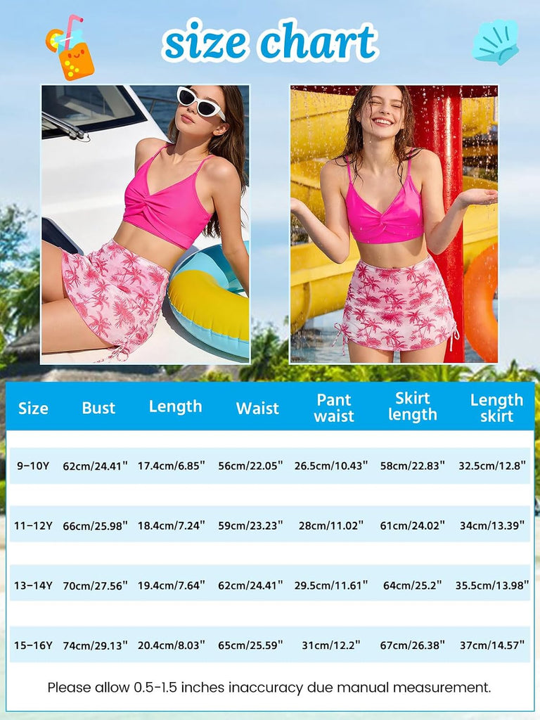 Girls Swimsuit with Skirt Twist Cross Teen Bikini Set Swim Bathing Suits