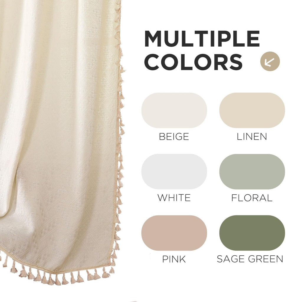 Boho Curtains 84 Inch, Linen Beige Curtain 2 Panels with Tassels