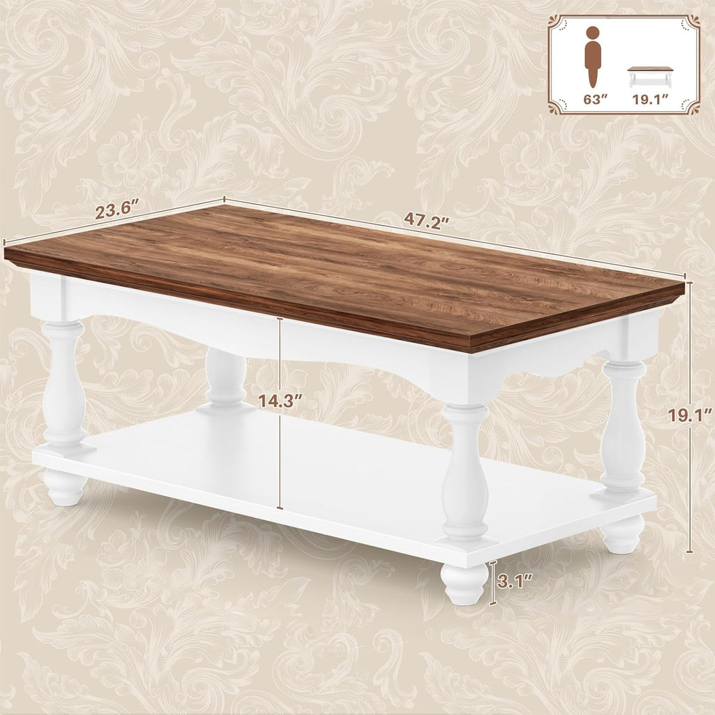 Farmhouse Coffee Table with Storage, Mid Century Coffee Tables