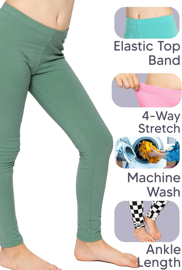 Girls Cotton Leggings, Kids Toddler Footless Pants, 2-16