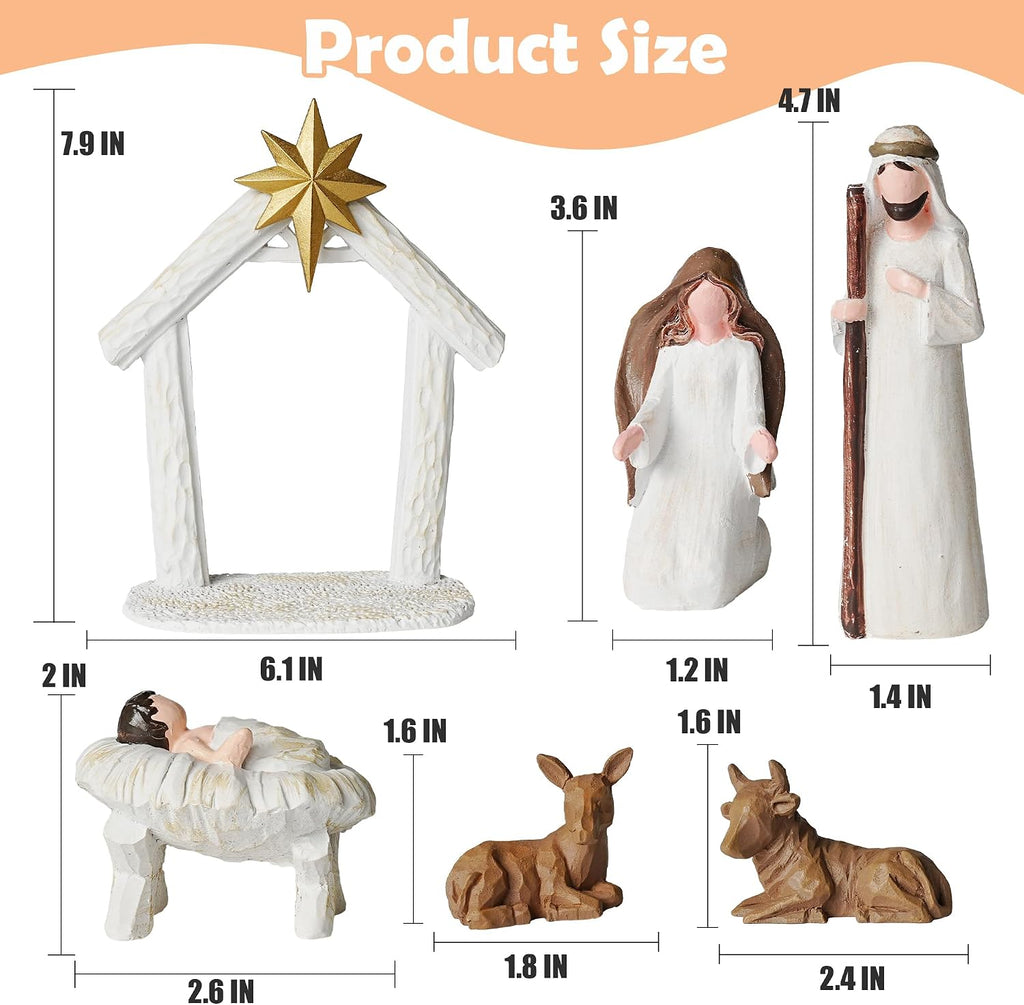 Christmas Nativity Scene Set, 12 Piece Resin Miniature Holy Family Figurines, Mini Decorative Religious Christmas