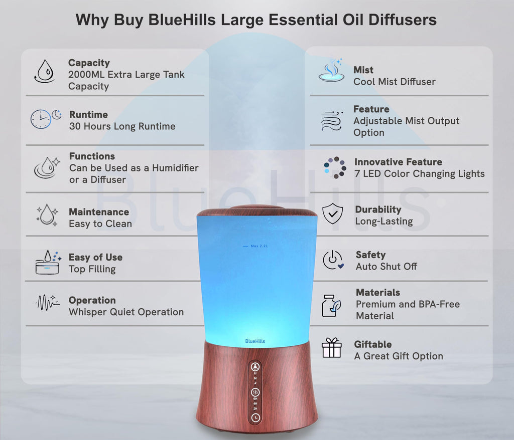 2L XL Large Essential Oil Diffuser Humidifier 2000 ML Dark Wood