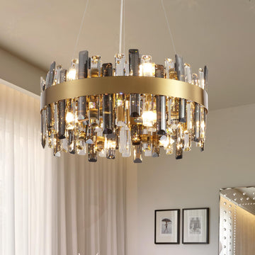 12-Light Modern Crystal Chandelier Luxury Gold 2-Tiers K9 Crystal Raindrop Chandelier Pendant Ceiling Light Fixture
