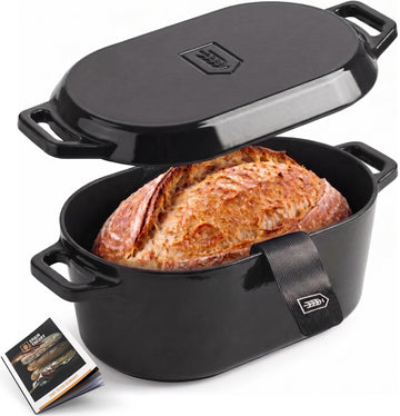 Dutch Oven, For Sourdough Baking, Dual Handles, Enameled Cast Iron, includes Silicone Mat and Sourdough Guide