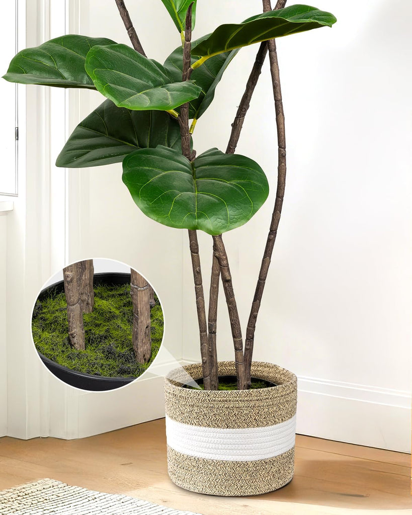 Artificial Fiddle Leaf Fig Tree 5FT with Cotton Basket