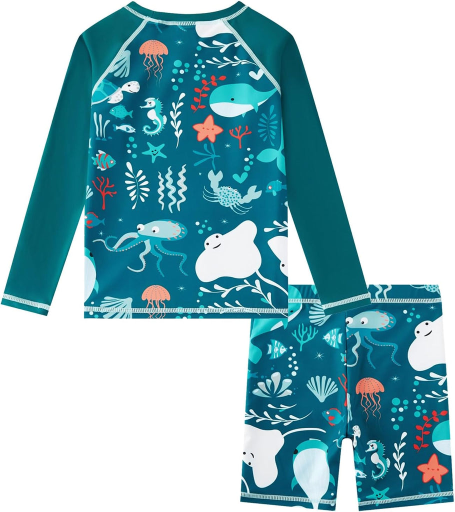 Boys Rash Guard Set UPF 50+ Long Sleeve Swimsuits