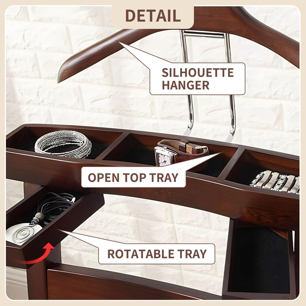 Chair Valet With Drawer and Tray for Men Women's Clothes, Watches Keys Wooden Suit Rack Valet Stand, With Contour