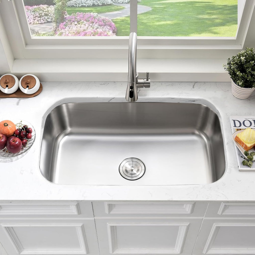 31x18 Undermount Kitchen Sink Stainless Steel Single Bowl 16 Gauge | Large Corner Under Mount Sinks with Dish