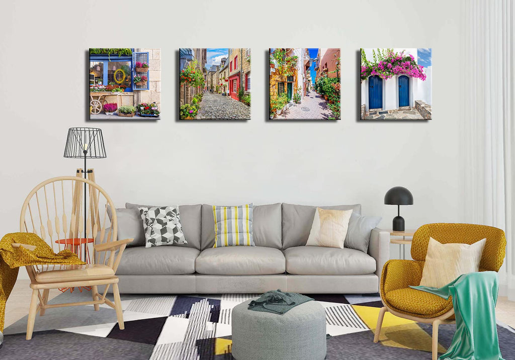 Italy Tuscan Wall, Colorful Nature Scenic Framed Pictures Canvas Prints, Modern Town Street Artwork Paintings Wall