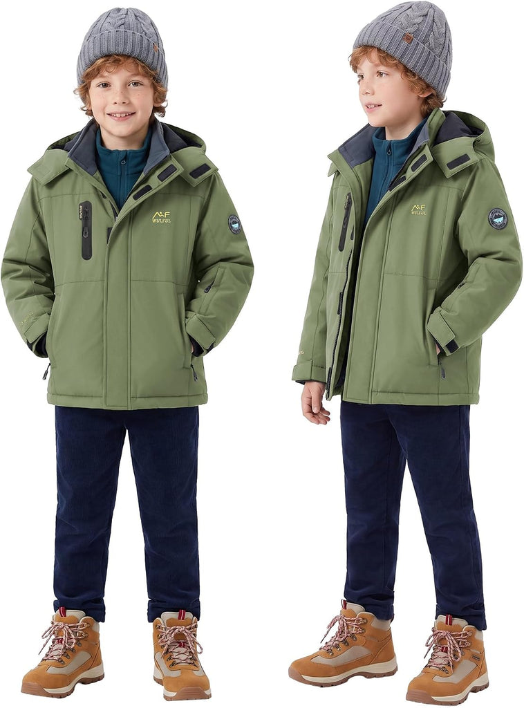 Kid's Waterproof Ski Jacket Warm Fleece Hooded Boy's and Girl's Winter Snow Coat Outwear,Windproof RainCoat
