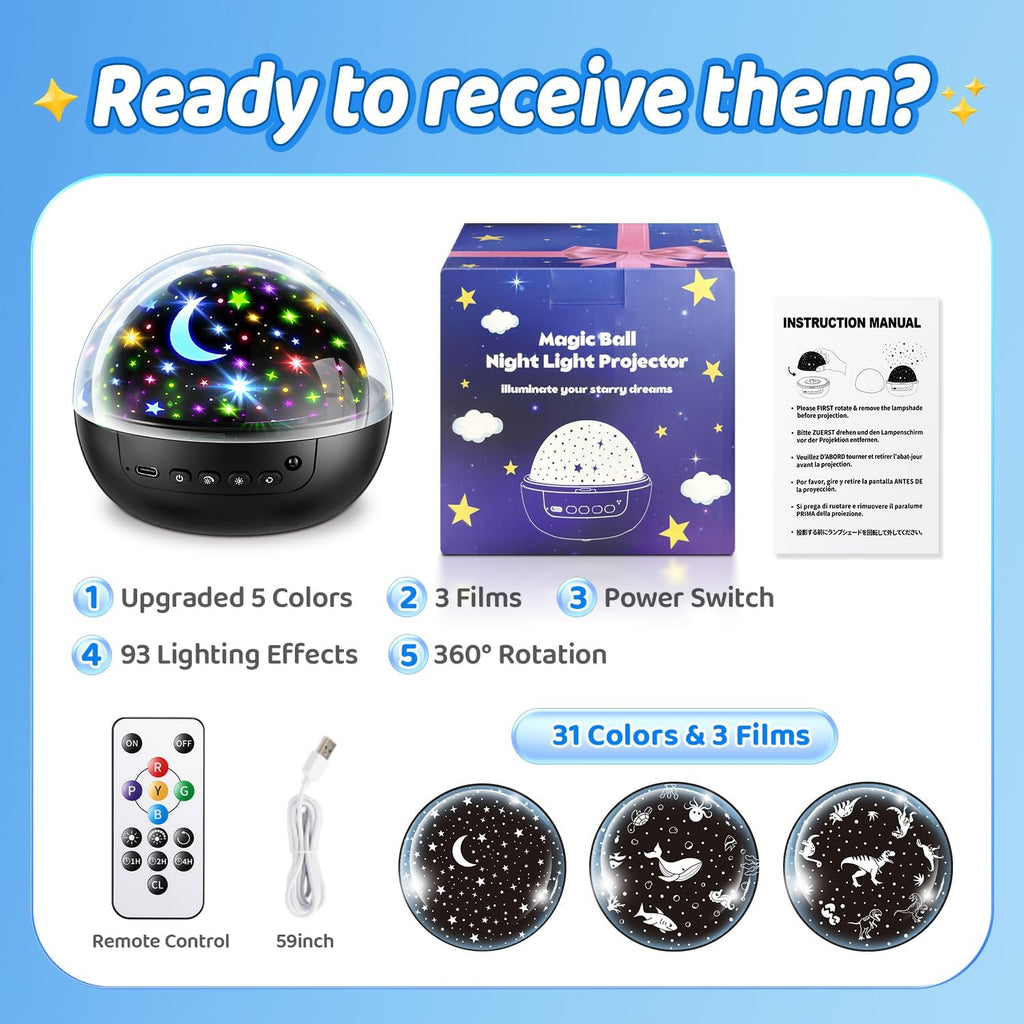Night Light for Kids, 93 Lighting+3 Films Star Projector, Gift for 3-5