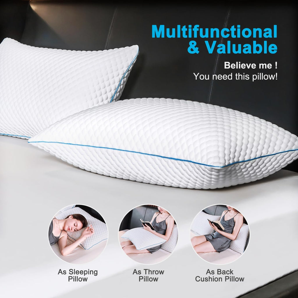 Cooling Shredded Memory Foam Bed Pillows, Standard Size, 4 Pack, 20 x 26 in | Adjustable Firm, Supportive