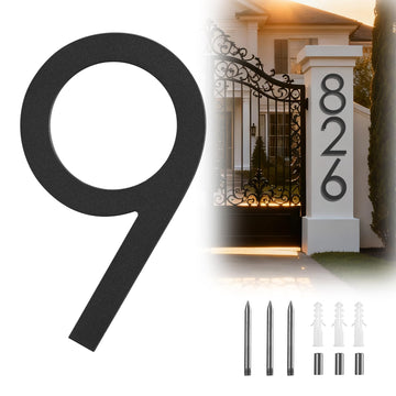 12 Inch Large Metal House Numbers for Outside Black Modern Address Number 9