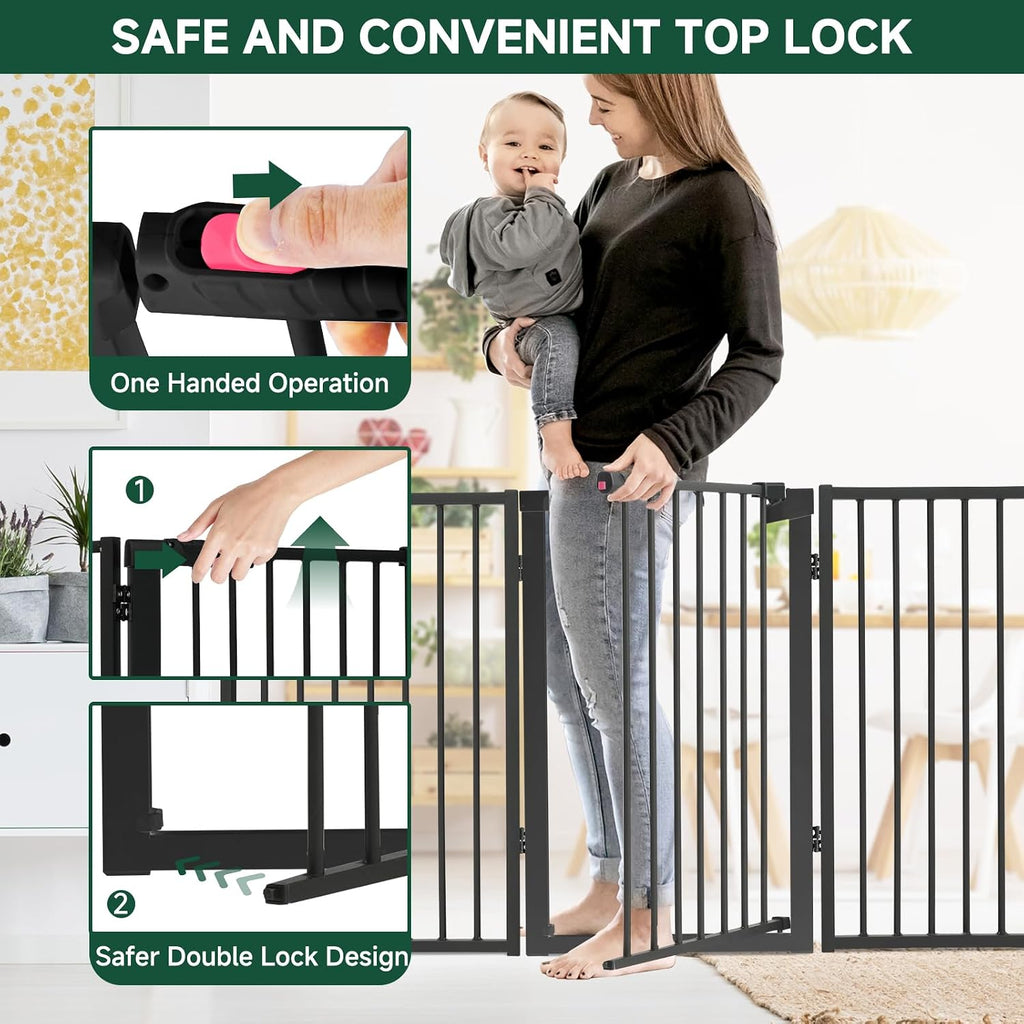 Paw Freestanding Dog Gate, 120" W x 36" H, 6-Panel, Black