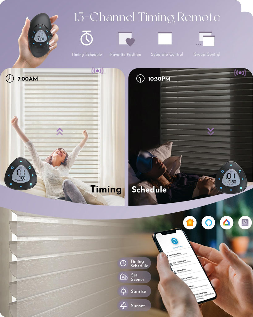 Motorized Textured Shangrila Shades Compatible with Alexa Google Remote Control Rechargeable Smart Light Filtering