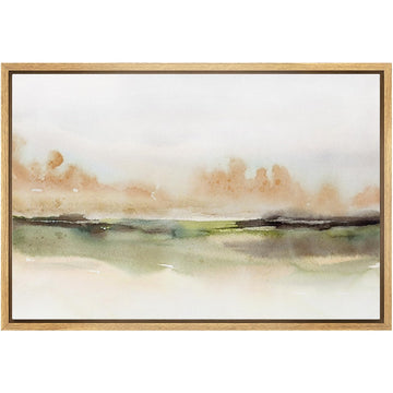 Framed Canvas Print Wall Art Brown and Green Watercolor Landscape Abstract Shapes Illustrations Modern Relax/Calm