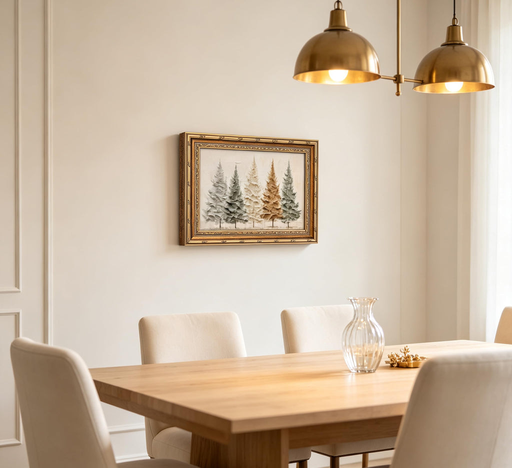 Vintage Gold Framed Christmas Tree Wall Art, 3D Textured Pine Tree Print