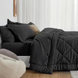 Love's cabin King Comforter Set Black, 7 Pieces King Bed in a Bag, All Season Bedding Sets with 1 Comforter