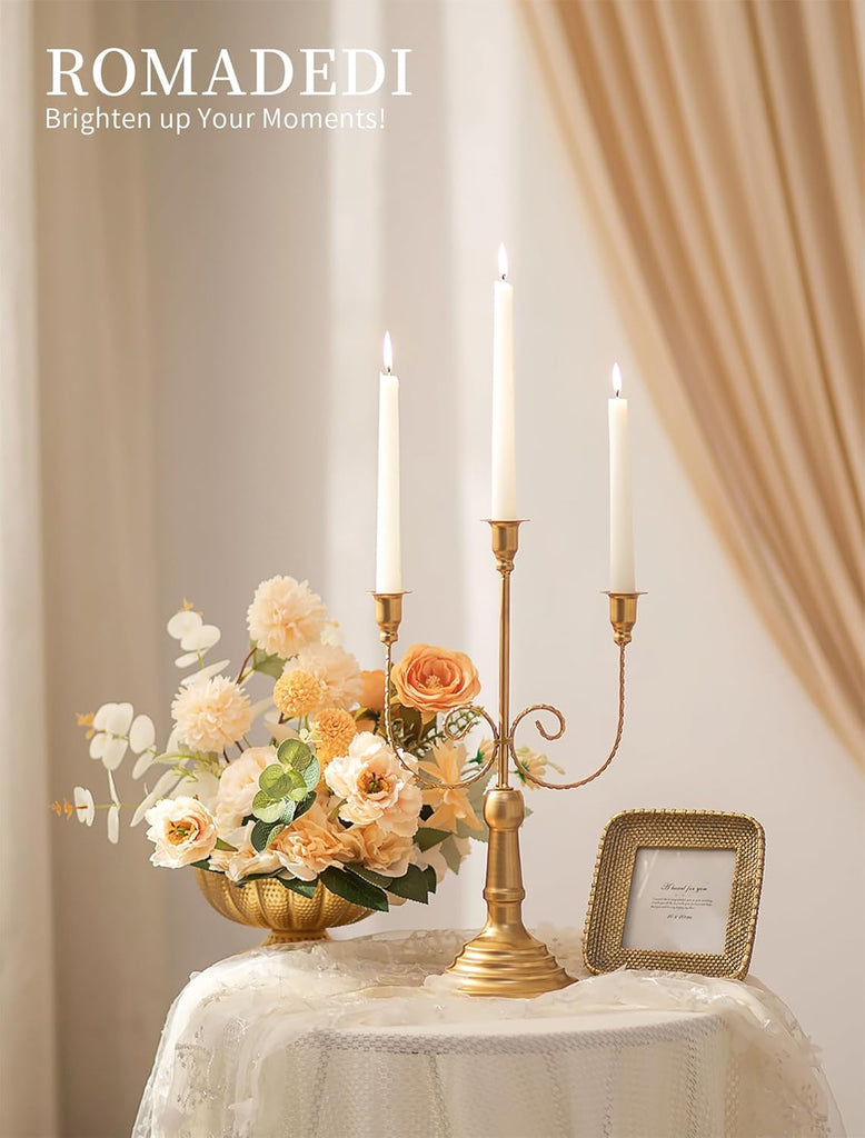 Candelabra Gold Candlestick Holders - 15.7" Tall 3 Arm Metal Taper Candle Holdereplace Mantel Christmas Decor, Set of 6