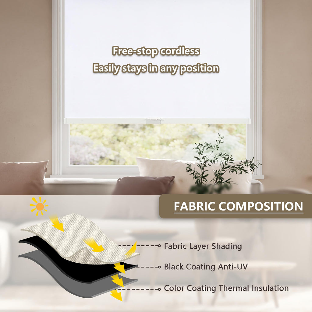 Cordless Blackout Roller Shades Blinds for Windows, White