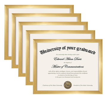 Certificate Frame, 8.5 by 11 Glass Diploma Frames, 5 Pack, Gold
