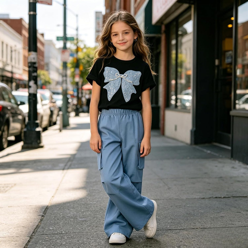 Clothes 2 Piece Cute Butterfly Print T-Shirt Tops & Cargo Pants Spring Summer Outfits Teen Tween Girls
